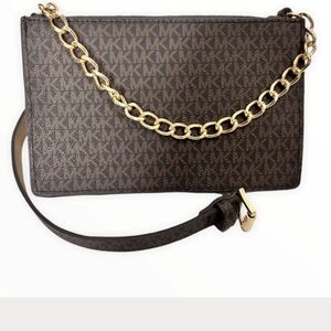 NWOT Michael Kors Logo Brown Belt Bag with Gold Chain